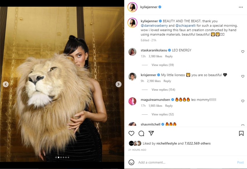 PETA approves Kylie Jenner’s bold lion head dress, ‘Fabulously innovative’