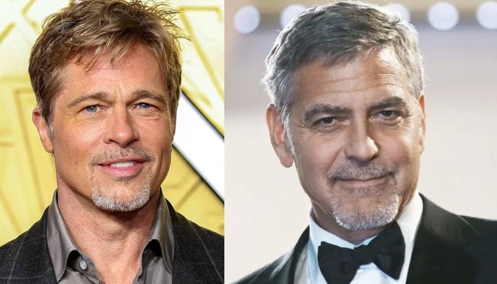 Brad Pitt and George Clooney snapped shooting in similar outfits for their upcoming Apple Thriller Wolves