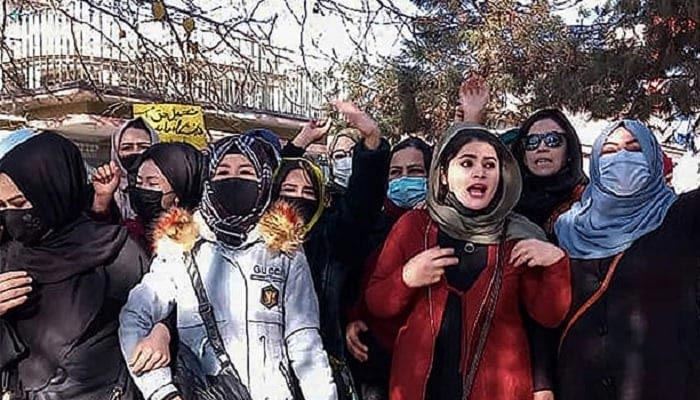 Women in Afghanistan protest against the ban on university education for women, in Kabul on December 22, 2022. — AFP
