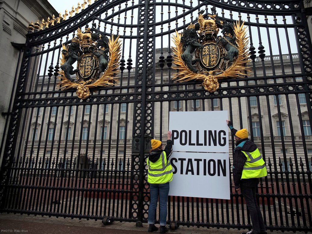 At Buckingham Palace polling station group asks people to vote out King Charles