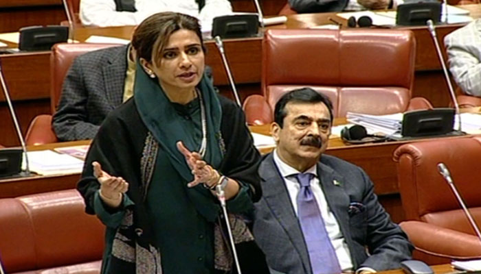 Minister of State on Foreign Affairs Hina Rabbani Khar speaking during Senate session. — Radio Pakistan/File