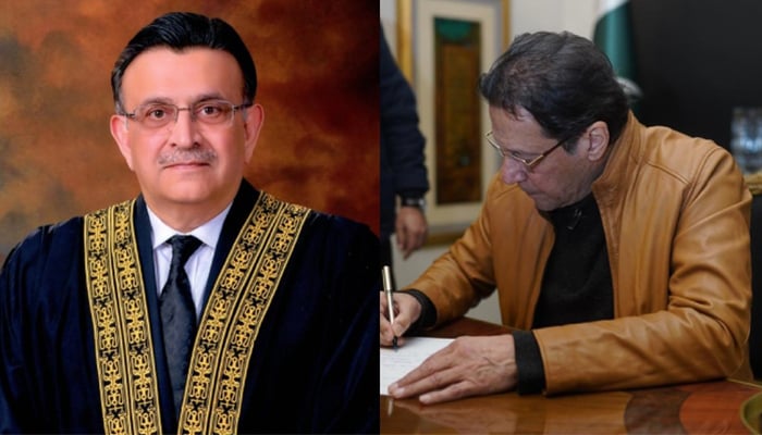 Chief Justice Umar Ata Bandial (left) and PTI Chairman Imran Khan. — SC/PTI