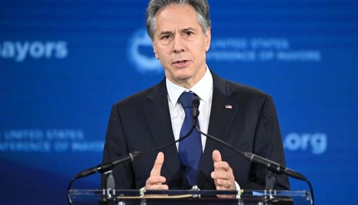 US Secretary of State Antony Blinken, seen speaking to the US Conference of Mayors on January 18, 2023, hopes to ease tensions in the Middle East