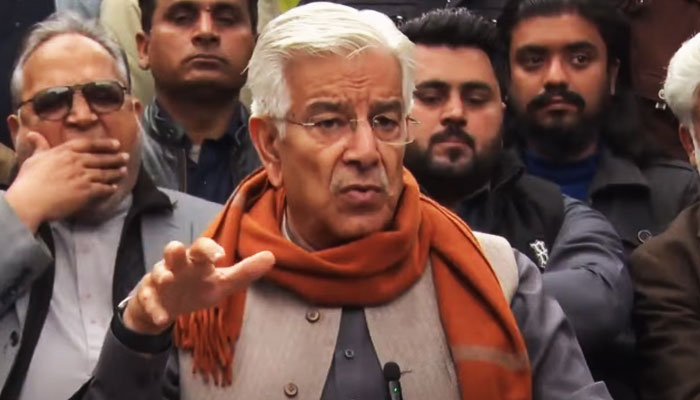 Minister of Defence Pakistan Khawaja Asif addressing a news conference in Sialkot on January 29, 2023. — YouTube/PTVNewsLive