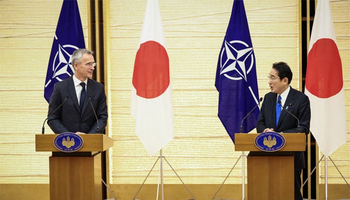 NATO Secretary-General Jens Stoltenberg (L) and Japans Prime Minister Fumio Kishida hold a joint media briefing in Tokyo on January 31, 2023. — AFP
