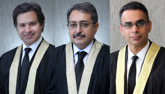 (Left to right) Justice Miangul Hassan Aurangzeb, Justice Aamer Farooq and Justice Babar Sattar. — IHC website