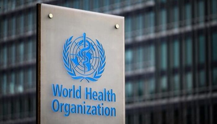 This photograph taken on December 7, 2021, shows a sign of the World Health Organisation (WHO) at its headquarters in Geneva.— AFP