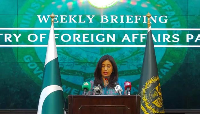 Foreign Office Spokesperson Mumtaz Zahra Baloch speaks during her weekly press briefing in Islamabad on February 2, 2023. — Facebook/MOFA