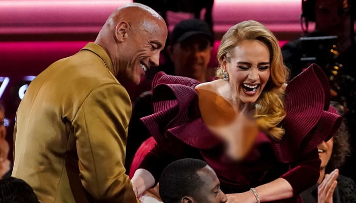 Adele meets Dwayne ‘The Rock’ Johnson for the first time at the 2023 Grammys