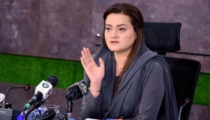 Federal Minister for Information Marriyum Aurangzeb addresses a press conference on August 18, 2022 — Courtesy PID