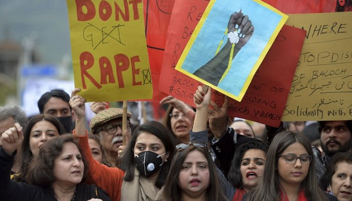 Activists photographed during a rally to mark International Womens Day Islamabad on March 8, 2020. — AFP