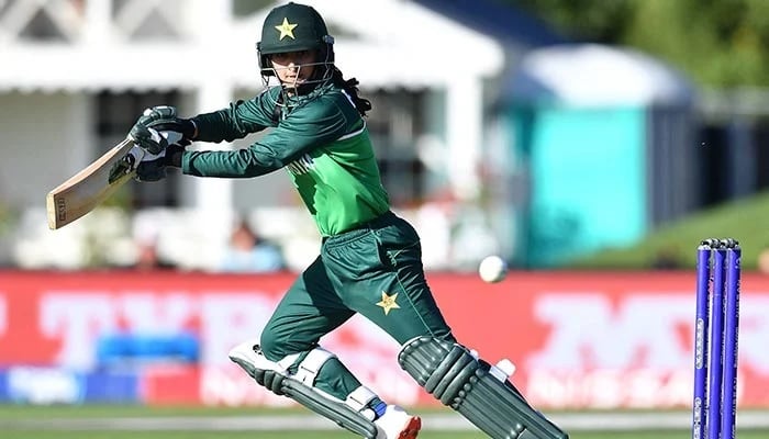 In this file photo taken on March 26, 2022 Pakistan´s Bismah Maroof bats during the 2022 Women´s Cricket World Cup match between New Zealand and Pakistan at Hagley Oval in Christchurch. — AFP