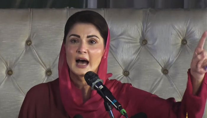 PML-N Senior Vice-President and Chief Organiser Maryam Nawaz addresses workers convention in Abbottabad on February 9, 2023. — YouTube/PTVNewsLive