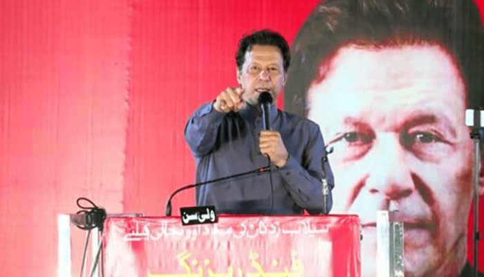 PTI chief Imran Khan addressing a public gathering in Gujranwala on September 10. Twitter.