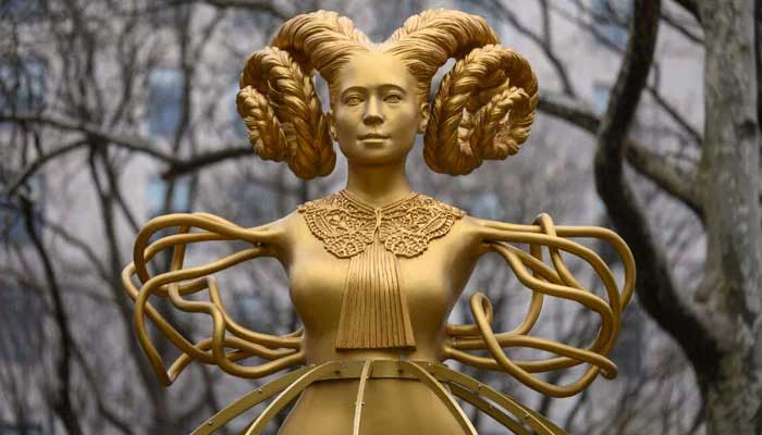 Shahzia Sikander´s sculpture Witness is on display in Madison Square Park as part of her multimedia exhibition Havah...to breathe, air, life on February 7, 2023, in New York City. — AFP