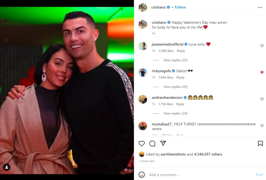 Cristiano Ronaldo pens loving Valentine’s Day note for Georgina Rodriguez