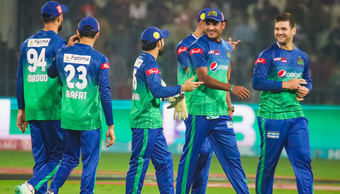 Multan Sultans players during the third match of the ongoing eighth edition of the Pakistan Super League (PSL) at the Multan Cricket Stadium on February 15, 2023. — PSL