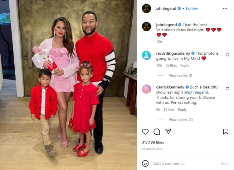 John Legend shares first family portrait with Chrissy Teigen, their 3 kids, ‘best Valentine’s dates’