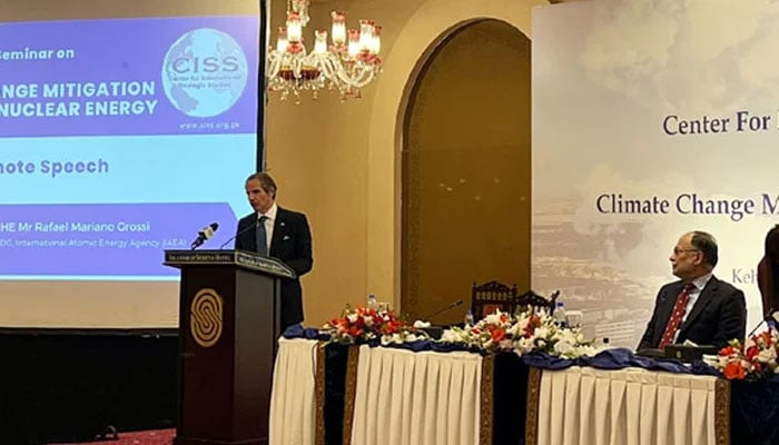 International Atomic Energy Agency (IAEA) Director General Rafael Mariano Grossi speaks during a session in Islamabad on February 16, 2023. — RadioPakistan