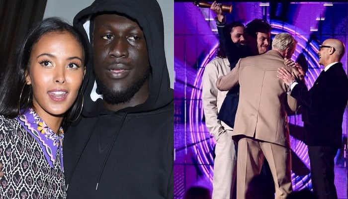 Harry Styles attempts to smash Brits trophy on producers head after his joke on Stormzy and Maya Jama