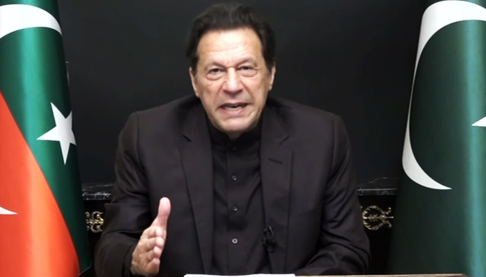 PTI Chairman Imran Khan addresses the nation via video link from Lahore on February 17, 2023. — YouTube/PTI