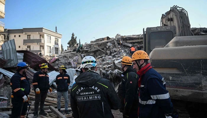 Germanys death-care team search through the rubble of collapsed buildings in Kahramanmaras on February 12, 2023. — AFP