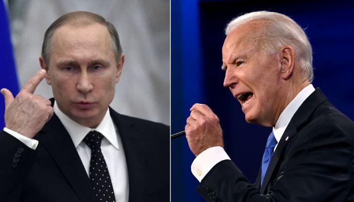 Joe Biden and Vladimir Putin are set to give duelling speeches Tuesday.— AFP/file