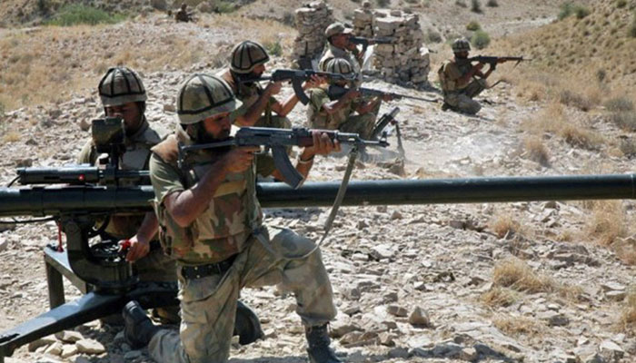An undated image of security forces targetting militants during an intelligence-based operation. — ISPR/File