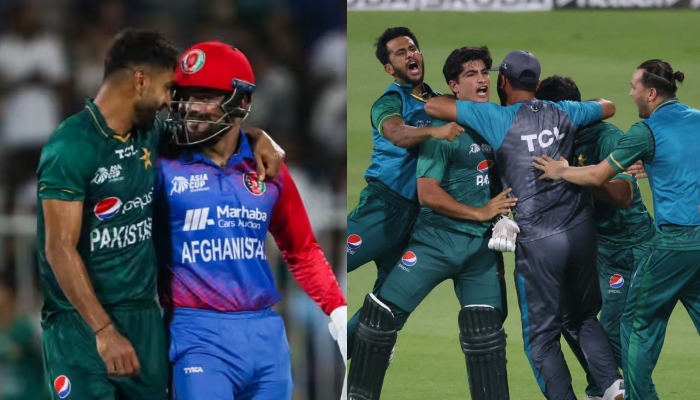 Asya Kupası 2022'de Pakistan ile Afganistan arasındaki sinir bozucu maçtan anları gösteren bir dizi fotoğraf. — Twitter/ICC/AFP