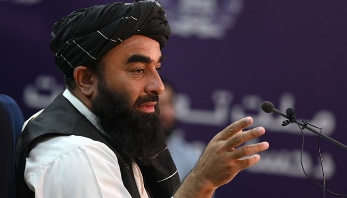 Taliban spokesman Zabihullah Mujahid speaks during a press conference in Kabul on September 6, 2021. — AFP