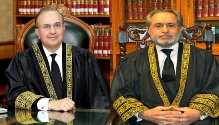Yargıç Mansoor Ali Shah ve Yargıç Jamal Khan Mandokhail'in bir kolajı.  — SC web sitesi