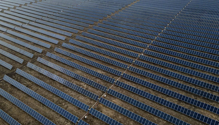 An aerial view of a vast solar-energy installation in Hill County, Texas, on March 1, 2023. AFP/File