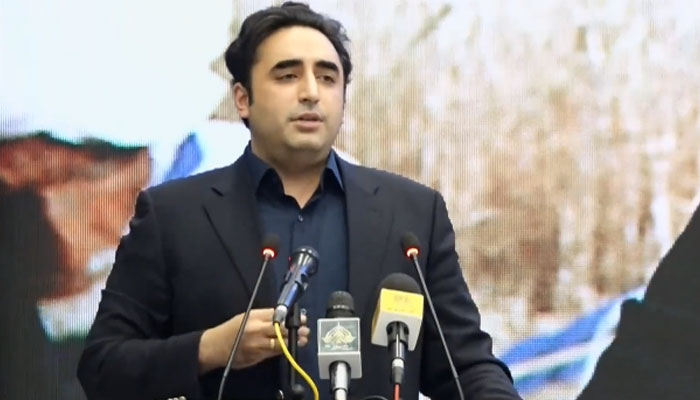 Foreign Minister Bilawal Bhutto-Zardari addresses a ceremony after the inauguration of Seed Subsidy programme under BISP for flood-affected farmers in Karachi on March 5. — Facebook/PPP official