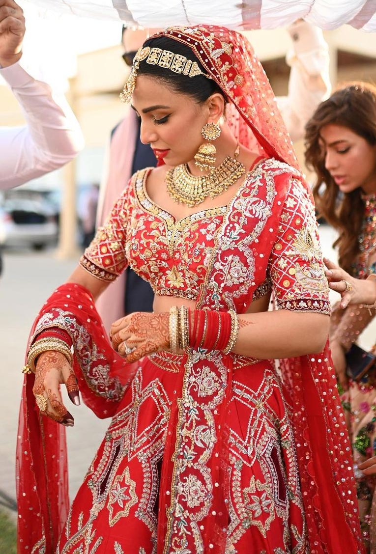 Pakistani actor Ushna Shah poses during her wedding ceremony held on February 26, 2023. — Instagram/@ushnashah