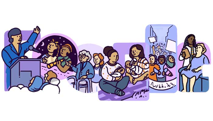 A screengrab of Google doodle illustration depicting women from different walks of life. — Google