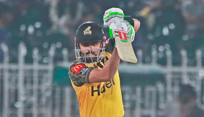 Peshawar Zalmi captain Babar Azam in action during a match against Quetta Gladiators, on March 8, 2023, in Rawalpindi. — PSL