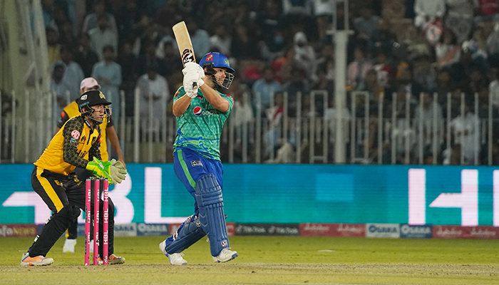 Multan Sultans batter hits a shot during the 27th match of the eighth edition of the Pakistan Super League (PSL) on March 10, 2023. — Twitter/@thePSLt20
