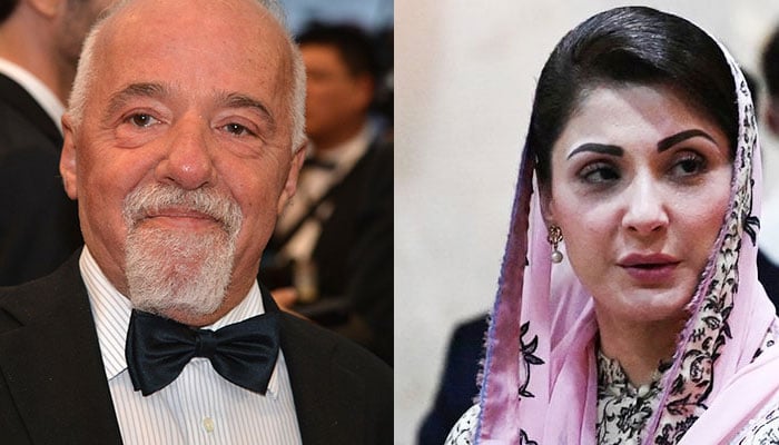 Paulo Coelho (Solda), Cannes'daki Cosmopolis filminin gösterimi için geldiğinde gülümsüyor.  Bir sonraki resimde, PML-N lideri Maryam Nawaz 25 Temmuz 2022'de İslamabad'da bir basın toplantısında konuşma yapmak için geliyor. — AFP