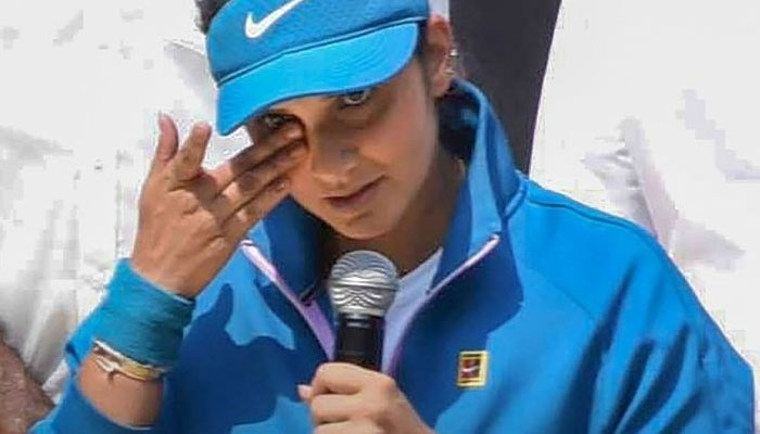 Indian tennis star Sania Mirza expressing herself as she bade adieu to the court on March 5, 2023. Twitter
