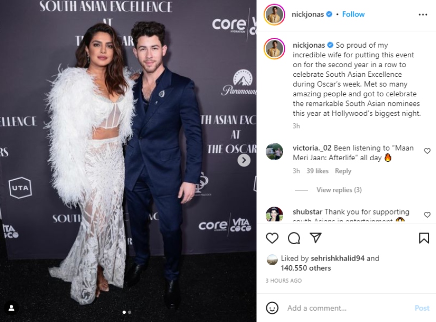 Nick Jonas celebrates Priyanka Chopra’s achievement of hosting South Asian Excellence bash