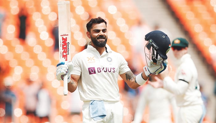 Indian cricketer Virat Kohli celebrates his century in the fourth Test against Australia on March 12, 2023. — Twitter/ICC