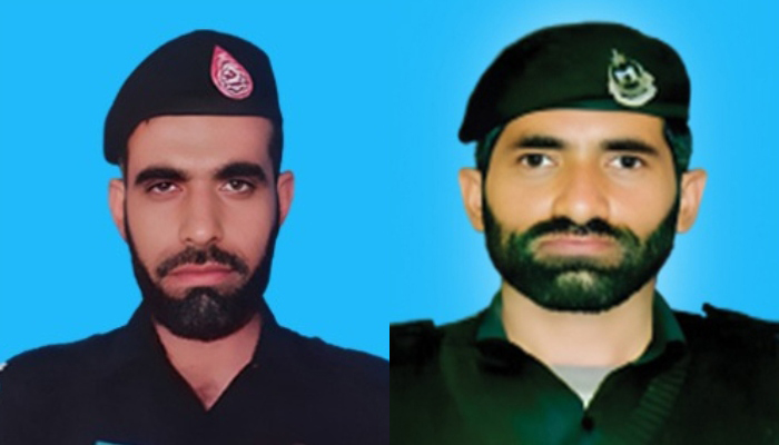 13 Mart 2023'te KP'de düzenlenen saldırılarda şehit olan Polis Memuru Khan Nawab (sağda) ve Polis Memuru Dil Jaan. — Twitter/@KP_Police1