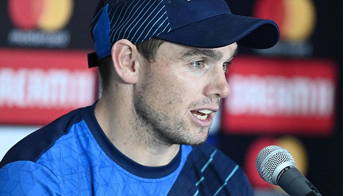 New Zealand´s cricket team captain Tom Latham speaks during a press conference at the Rajiv Gandhi International Cricket Stadium in Hyderabad on January 17, 2023, ahead of their first one-day international (ODI) cricket match against India. — AFP/file