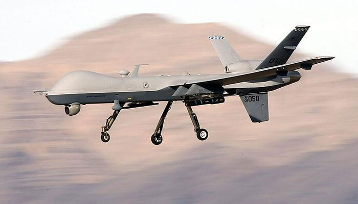 Çok sensörlü keşif donanımlı bir MQ-9A insansız hava aracının dosya fotoğrafı.  — AFP