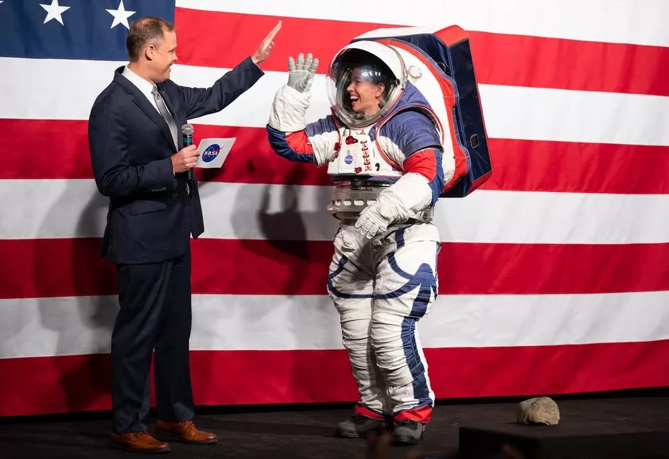 NASA unveiled the prototype for a new spacesuit that could be worn by the next astronauts on the Moon in 2019.— NASA