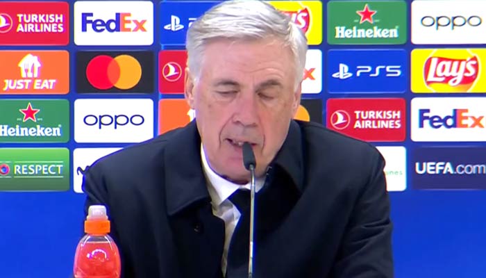 Screengrab of Real Madrid coach Carlo Ancelotti during a conference. — Twitter/@realmadrid