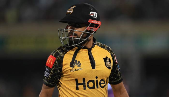 Peshawar Zalmi Captain Babar Azam during the first eliminator of the Pakistan Super League (PSL) at the Gaddafi Stadium in Lahore on March 16, 2023. — PSL