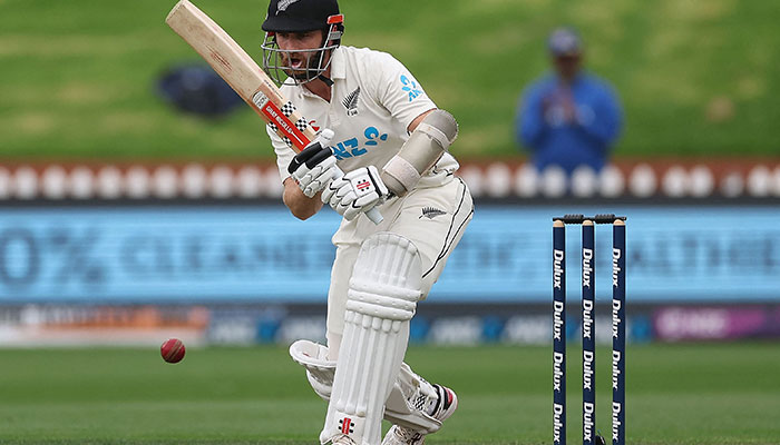 New Zealands Kane Williamson plays a shot on day one of the second Test cricket match between New Zealand and Sri Lanka at the Basin Reserve in Wellington on March 17, 2023. AFP