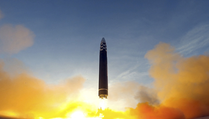 North Korean Hwasong-17 intercontinental ballistic missile (ICBM) at Pyongyang International Airport, on March 16, 2023. — AFP