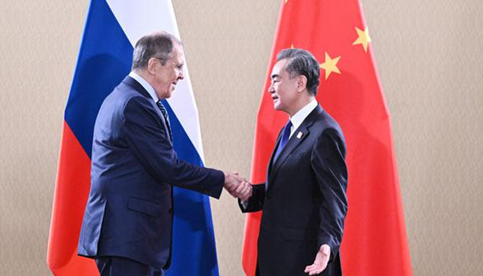 Russian foreign minister Sergei Lavrov (left) meets Chinese state councillor Wang Yi. —Twitter/ChineseEmbinRus/File